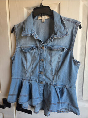 Women's EST. 1948 Denim Peplum Vest Blue Size M